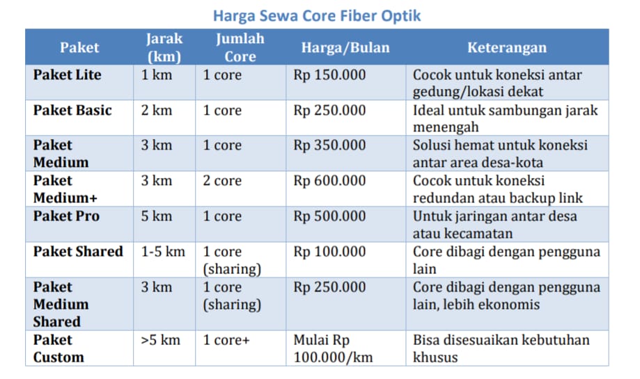 Sewa Core Fiber Optik